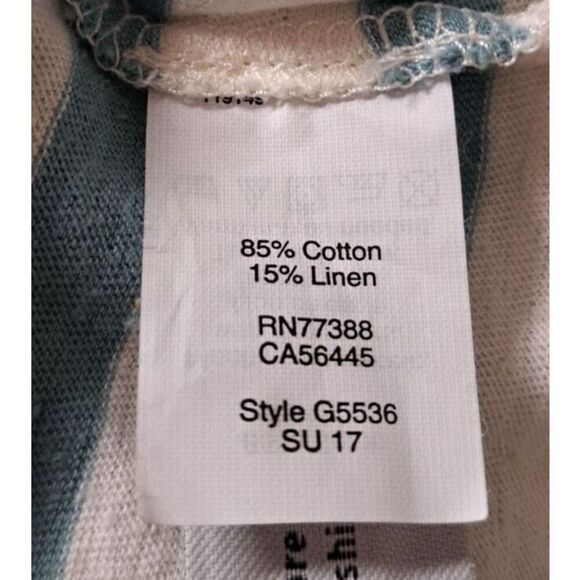 Madewell T-Shirt  Womens Size Medium White Green Striped 3/4‎ Knotted Sleeves - Picture 7 of 7